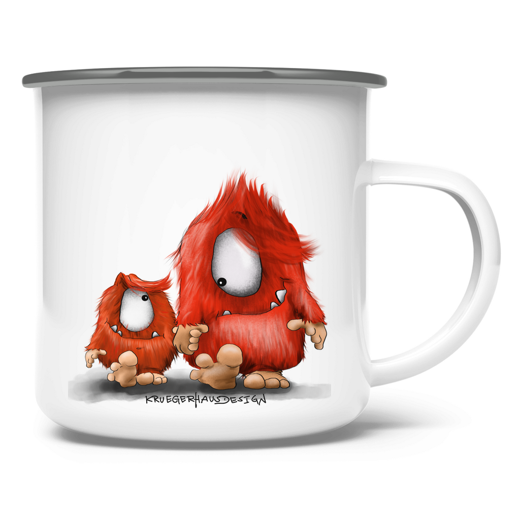 Emaille Tasse, Camping, Outdoor Tasse, Du und ich... nur Monster Druck