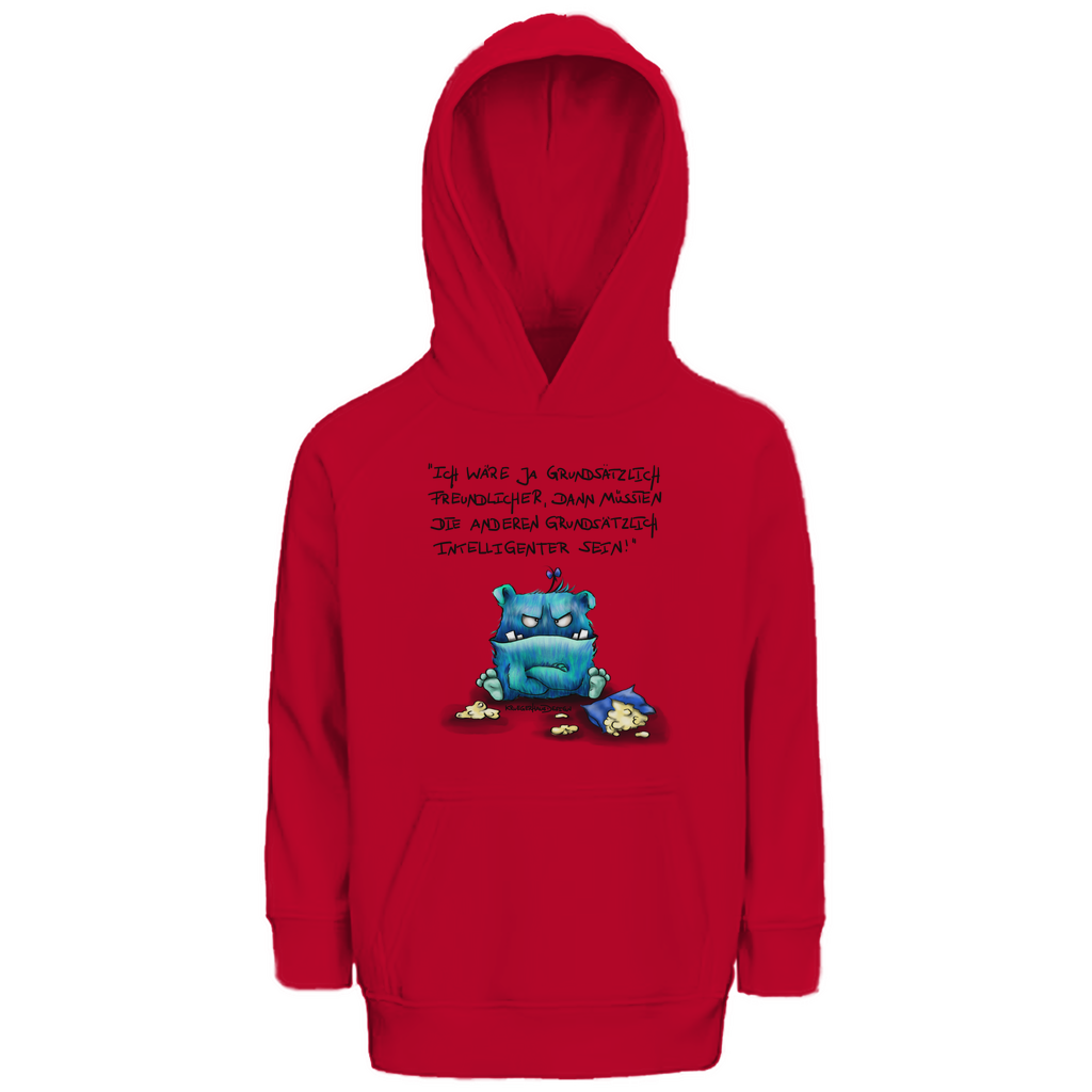 Kinder Premium Bio Hoodie, Kapuzenpullover, Kruegerhausdesign mit Monster und Spruch, Ich wäre ja grundsätzlich... #34