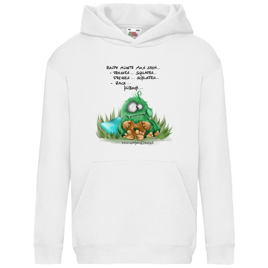 Kids Basic Hoodie, Raupe müsste man sein... Fressen... Schlafen... Fressen... Schlafen... Zack... Hübsch...