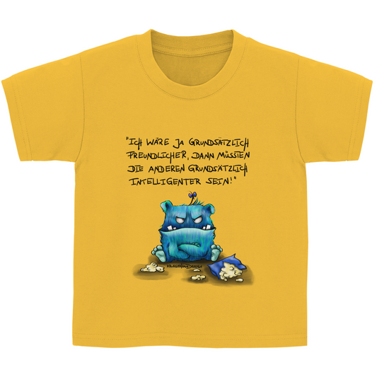 Kinder Basic T-Shirt, Kruegerhausdesign mit Monster und Spruch, Ich wäre ja grundsätzlich... #34