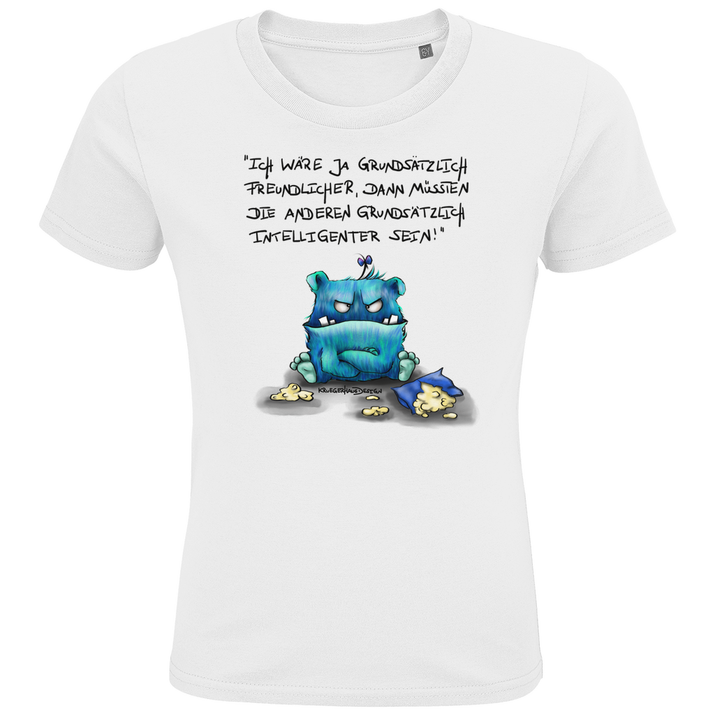 Kids Premium Bio T-Shirt, Kruegerhausdesign mit Monster und Spruch, Ich wäre ja grundsätzlich... #34