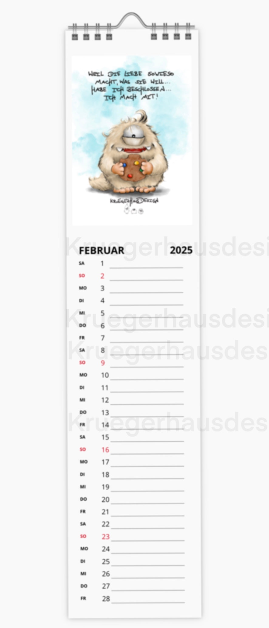 Kalender Terminkalender Küchenkalender schmal  Kruegerhausdesign Monster 2025