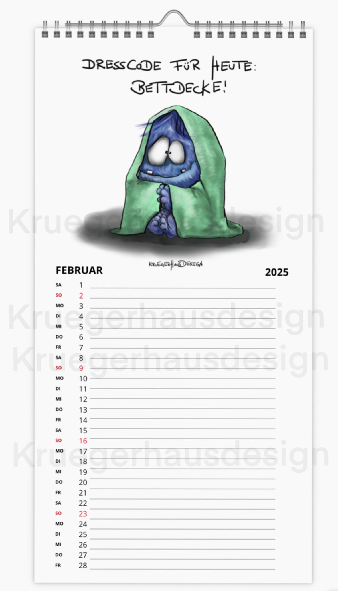 Kalender Terminkalender Küchenkalender groß  Kruegerhausdesign Monster 2025 Design  2