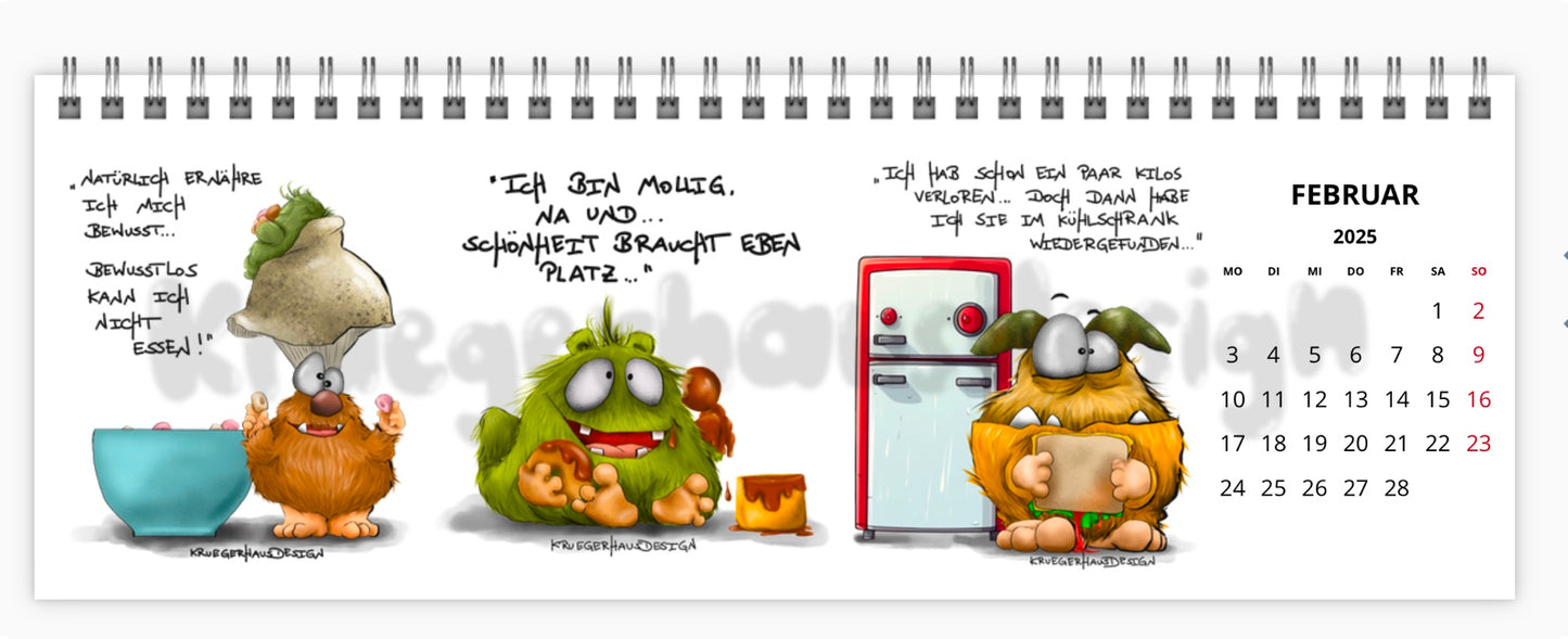 Kalender Tischkalender breit Kruegerhausdesign Monster 2025