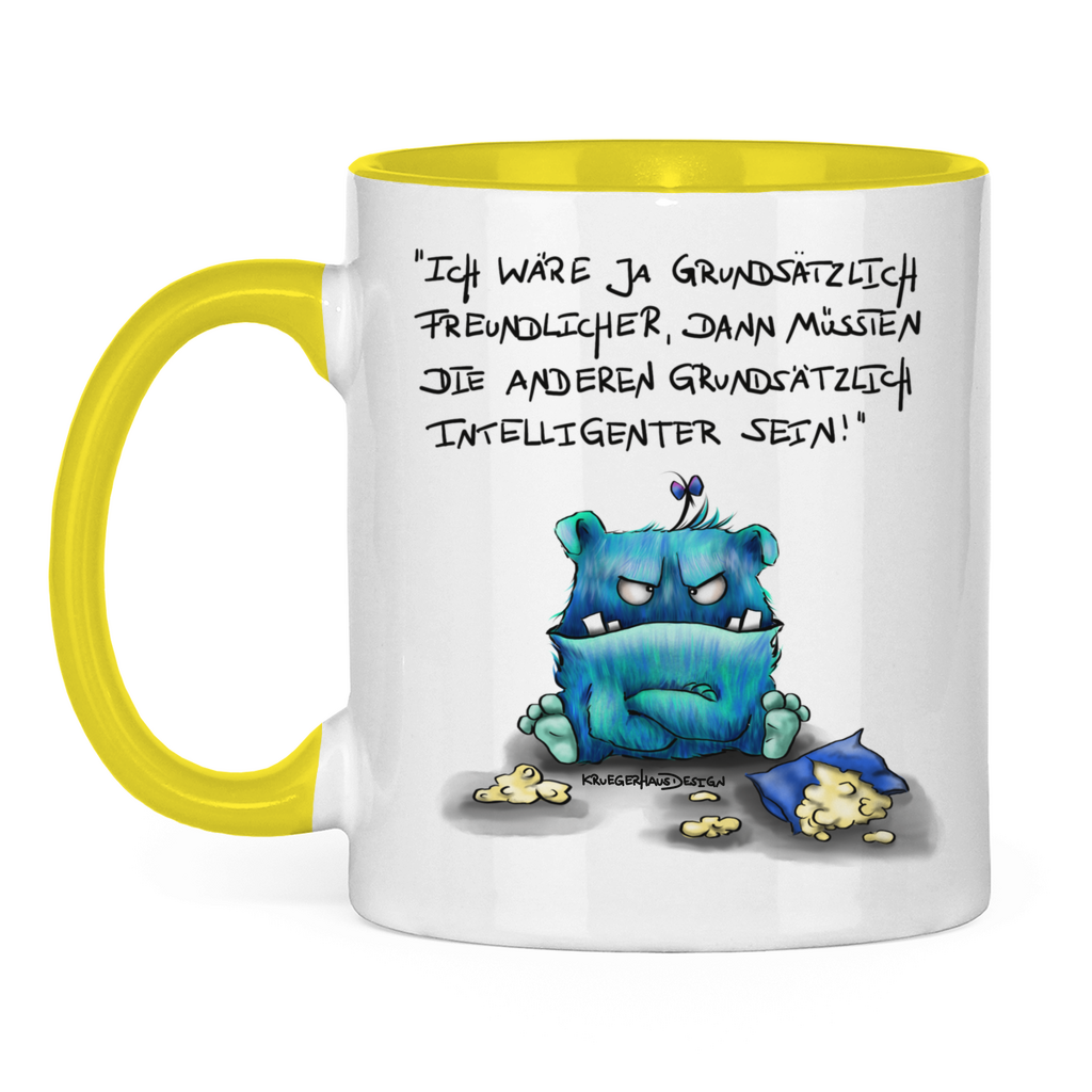Tasse zweifarbigKaffeetasse, Teetasse, Kruegerhausdesign mit Monster und Spruch, Ich wäre ja grundsätzlich... #34