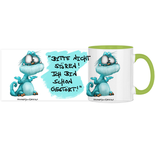 Tasse, Kaffeetasse, Teetasse, zweifarbig, Kruegerhausdesign Monster mit Spruch, 2. Variante, Bitte nicht stören!