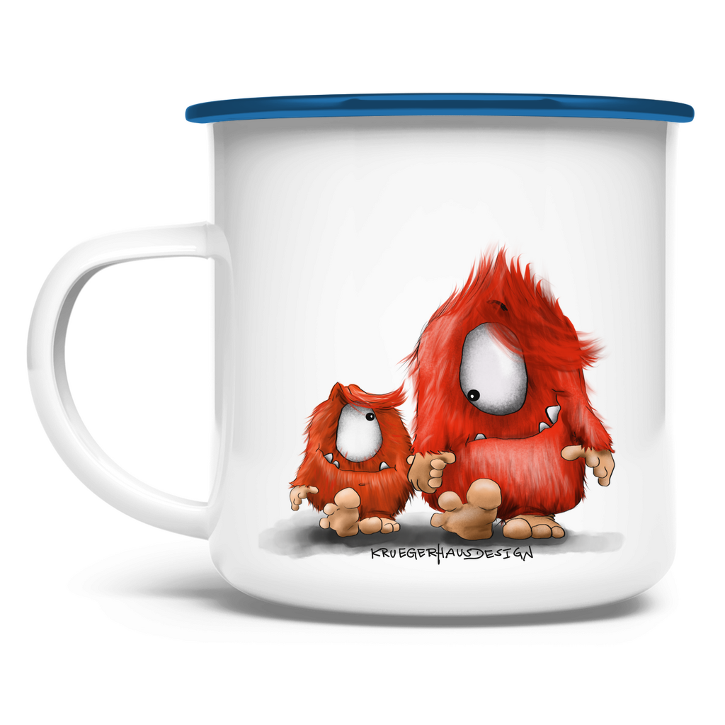 Emaille Tasse, Camping, Outdoor Tasse, Du und ich... nur Monster Druck