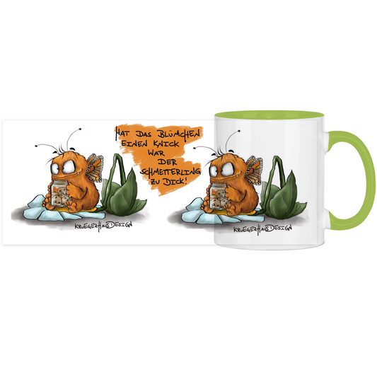 Tasse, Kaffeetasse, Teetasse, zweifarbig, Kruegerhausdesign Monster mit Spruch, 2. Variante, Hat das Blümchen...