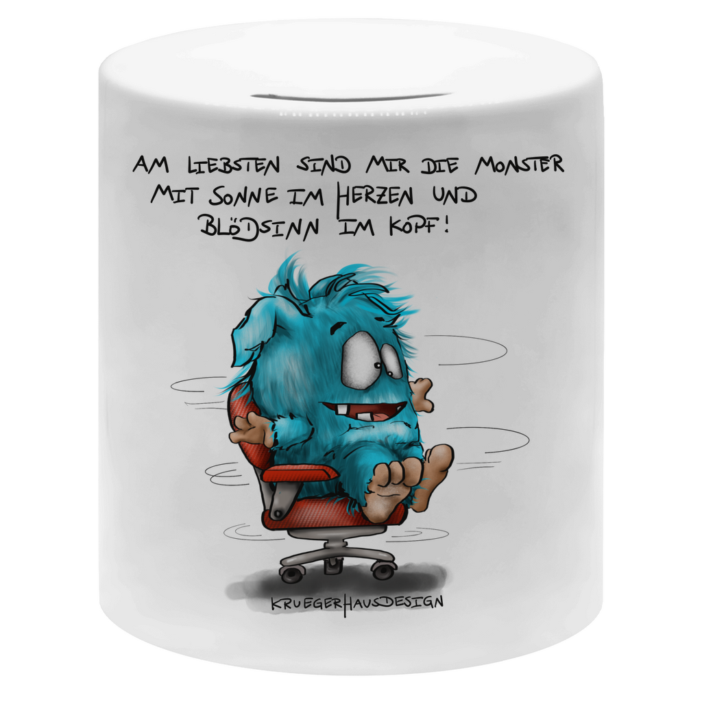 Money box, Spardose, Kruegerhausdesign Monster und Spruch, Am liebsten sind mir die Monster mit Sonne im Herzen... #81