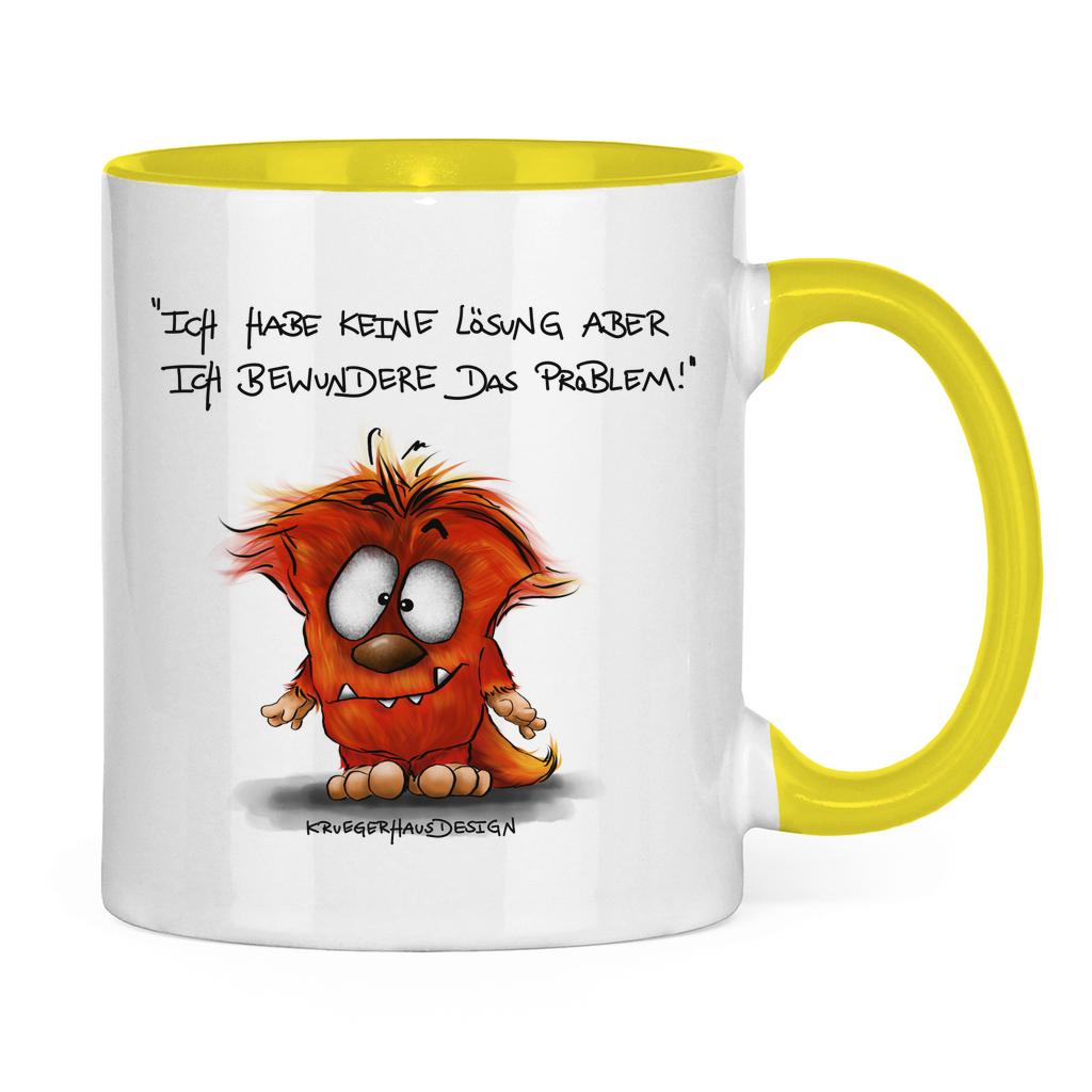 Tasse zweifarbig, Kaffeetasse, Teetasse, Kruegerhausdesign Monster mit Spruch, Ich habe keine Lösung aber... #86