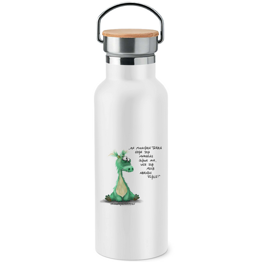 Edelstahl-Trinkflasche mit Bambusdeckel, Kruegerhausdesign mit Monster und Spruch, An manchen Tagen sehe...#134