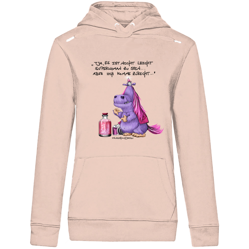 Damen Premium Bio Hoodie, Kruegerhasudesign Monster mit Spruch,Tja, es ist nicht leicht Superwoman... #314 #314