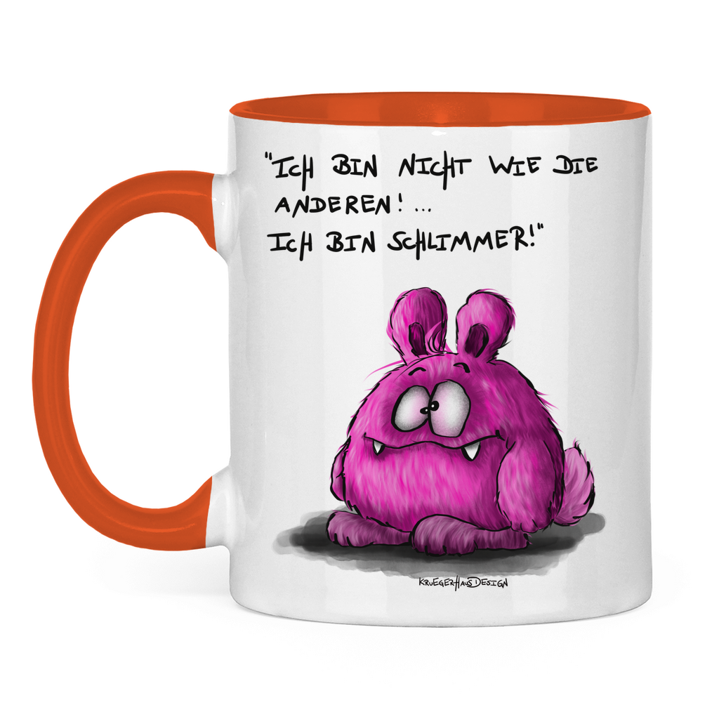 Tasse zweifarbig, Kaffeetasse, Teetasse, Kruegerhausdesign Monster mit Spruch, Ich bin nicht wie die anderen, pink, #4