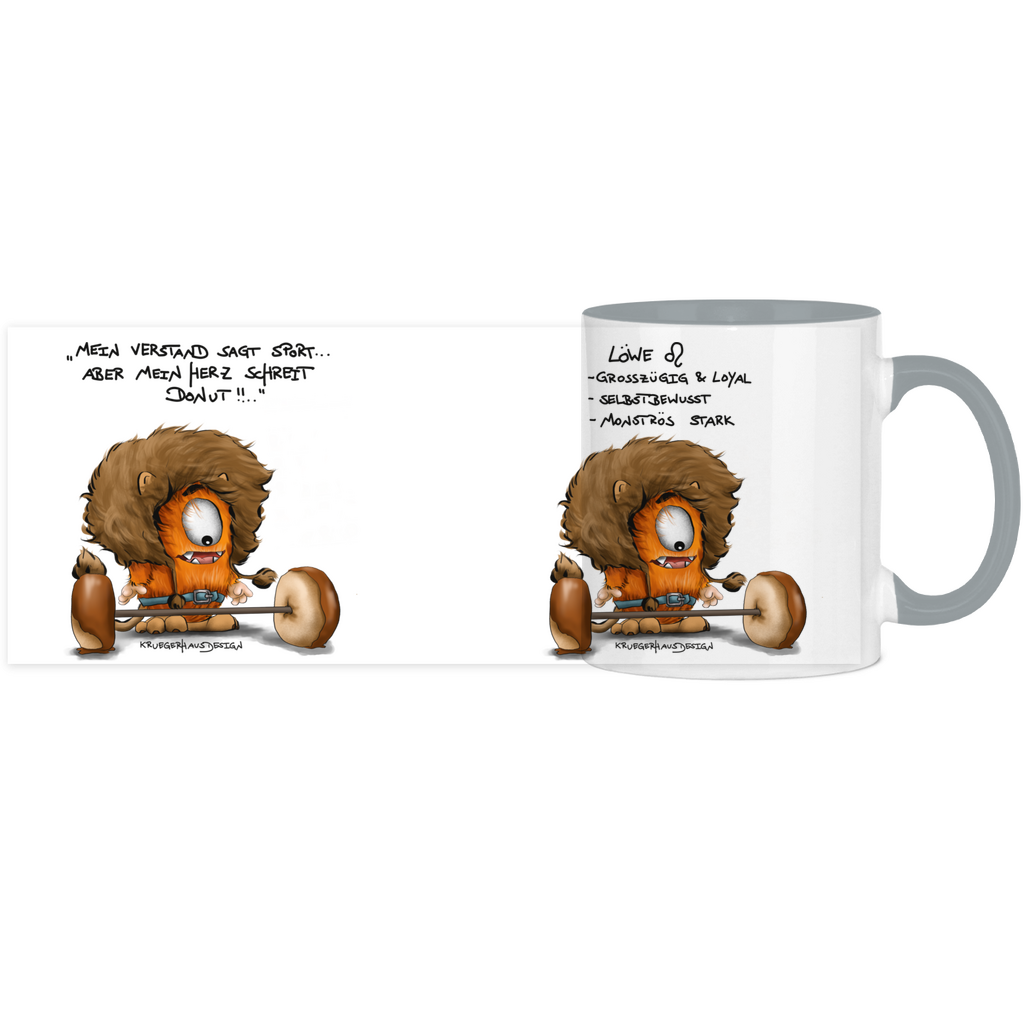 Tasse, Kaffeetasse Kruegerhausdesign Sternzeichen Löwe Monster, zweifarbig