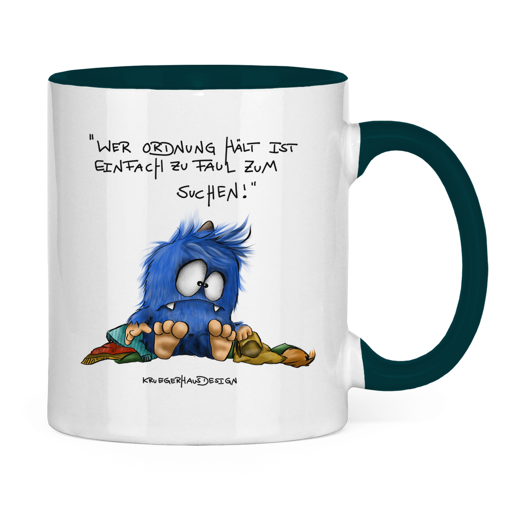 Tasse zweifarbig, Kaffeetasse, Teetasse, Kruegerhausdesign Monster und Spruch, Wer Ordnung hält ist einfach zu faul... #87