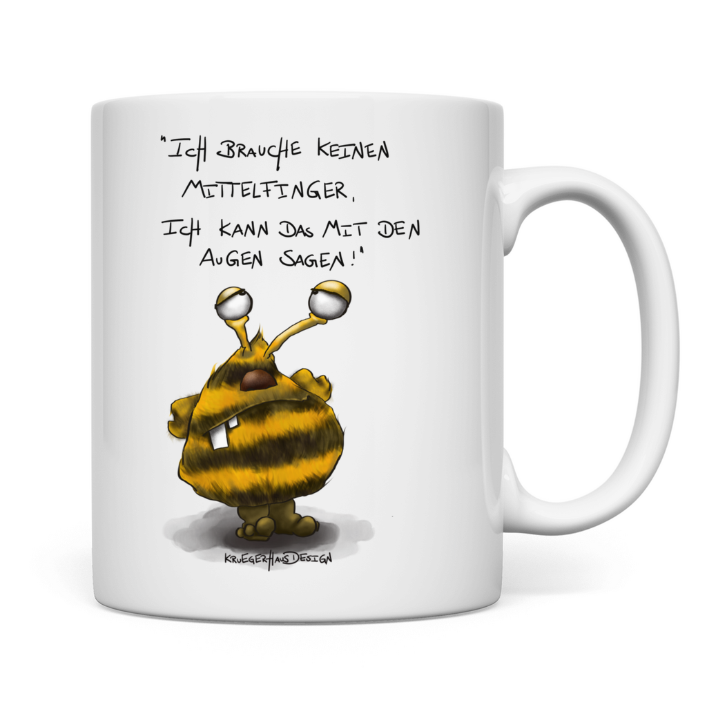 Tasse, Kaffeetasse, Teetasse, Kruegerhausdesign Monster mit Spruch, Ich brauche keinen Mittelfinger... #39