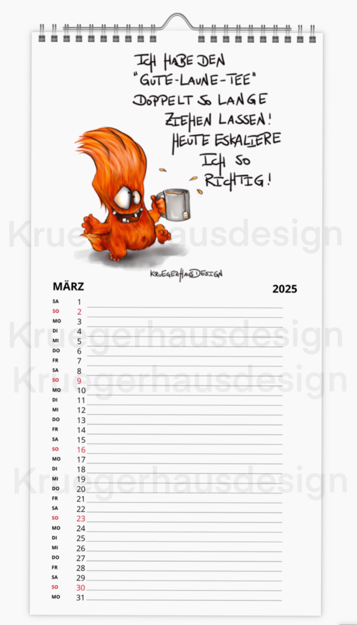 Kalender Terminkalender Küchenkalender groß  Kruegerhausdesign Monster 2025 Design  2