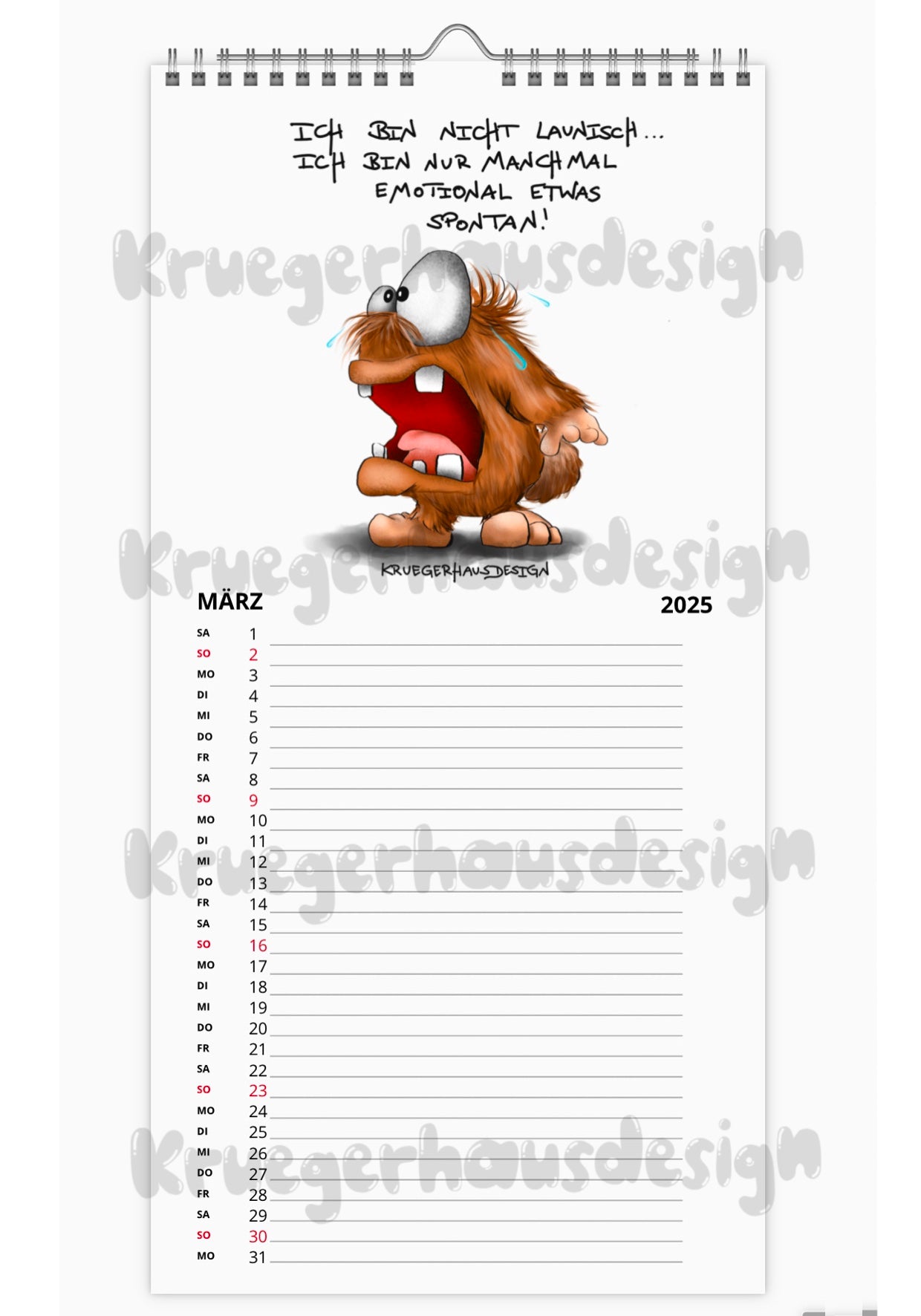 Kalender Terminkalender Küchenkalender groß  Kruegerhausdesign Monster 2025 Design  3