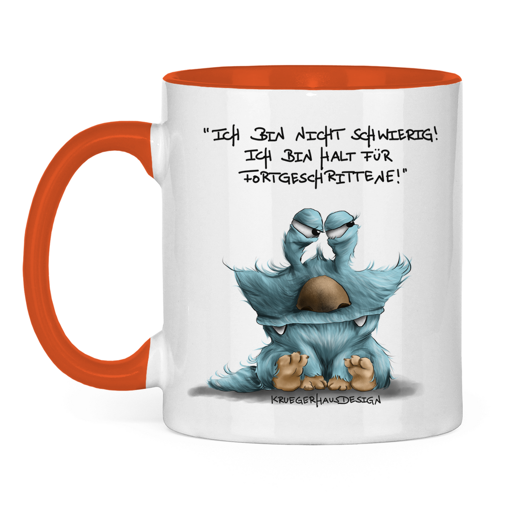 Tasse zweifarbig, Kaffeetasse, Teetasse, Kruegerhausdesign Monster mit Spruch, Ich bin nicht schwierig... #311