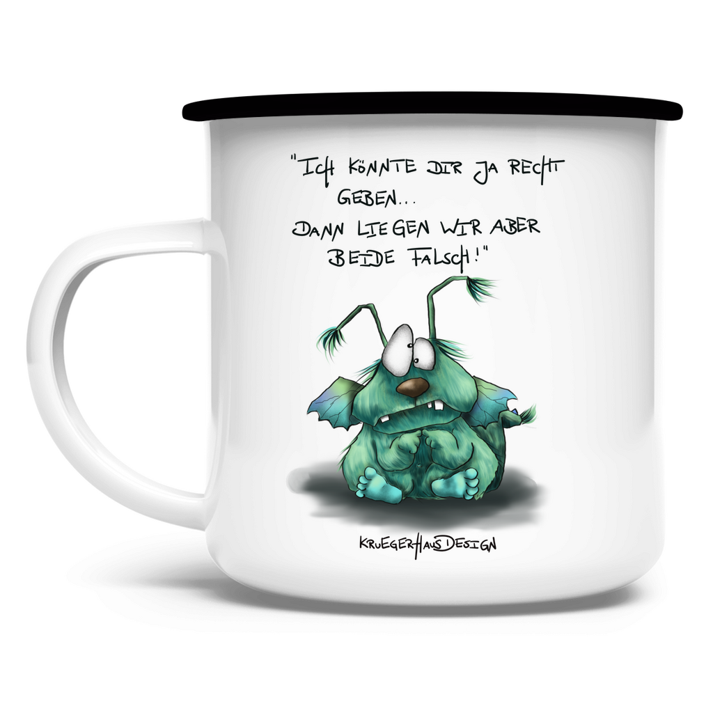 Emaille Tasse, Outdoor, Camping,  Kruegerhausdesign mit Monster und Spruch, Ich könnte dir ja... #36