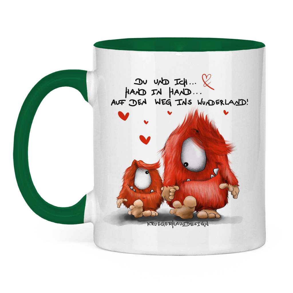 Tasse zweifarbig, Kaffeetasse, Teetasse, Du und ich... Hand in Hand... auf den Weg ins Wunderland!