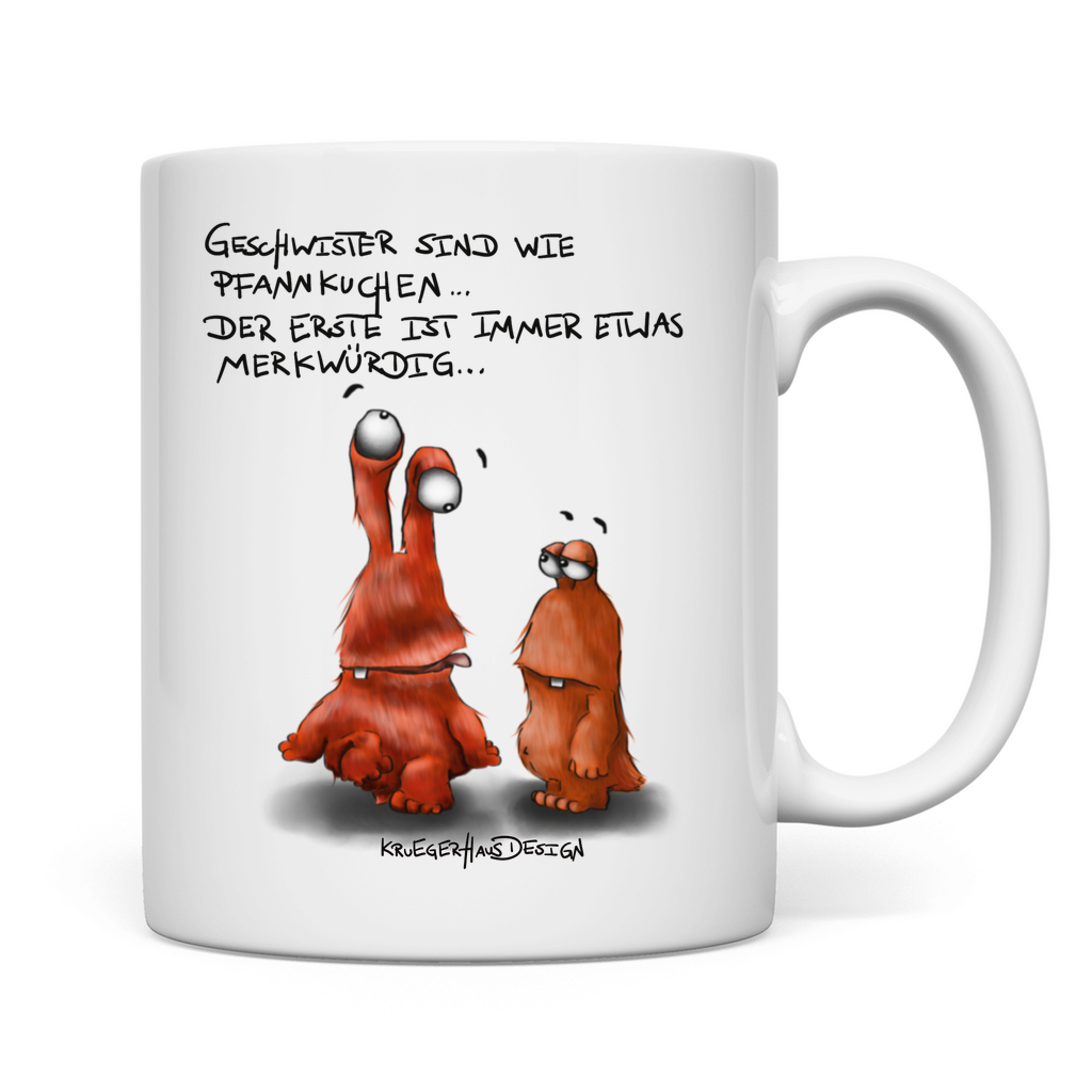 Tasse, Kaffeetasse, Teetasse, Kruegerhausdesign Monster und Spruch, Geschwister sind wie Pfannkuchen... #26