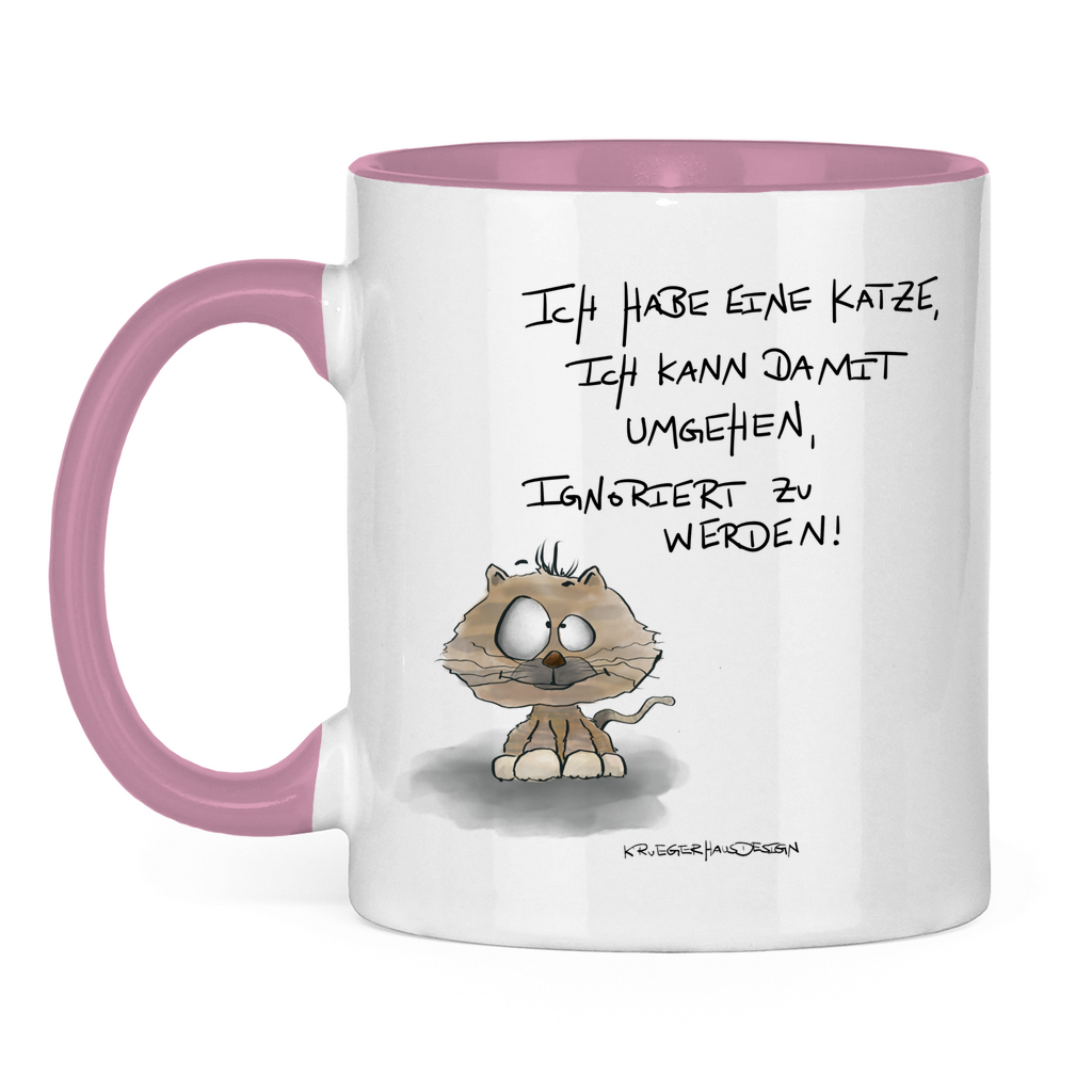 Tasse zweifarbig, Kaffeetasse, Teetasse, Kruegerhausdesign Monster mit Spruch, Ich habe eine Katze... #64