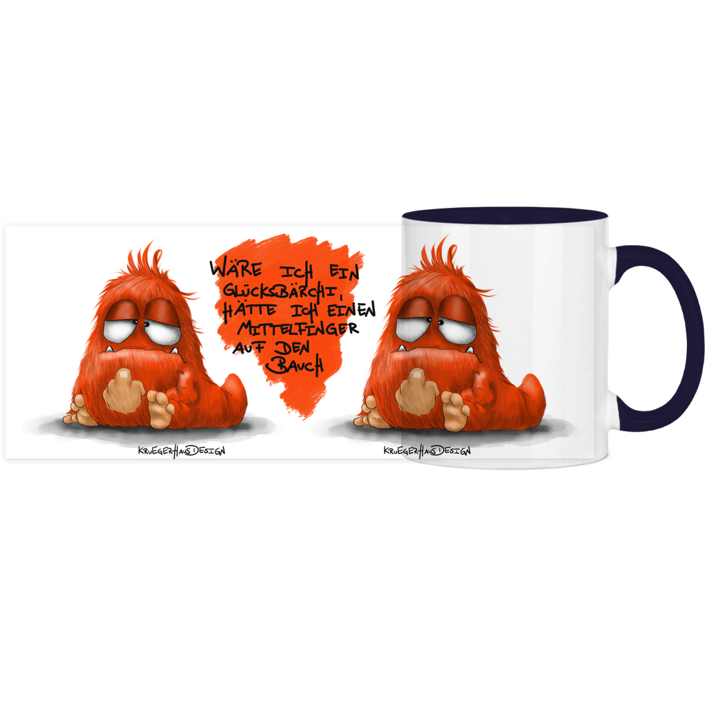 Tasse, Kaffeetasse, Teetasse, zweifarbig, Kruegerhausdesign Monster mit Spruch, 2. Variante, Wäre ich ein Glücksbärchi...