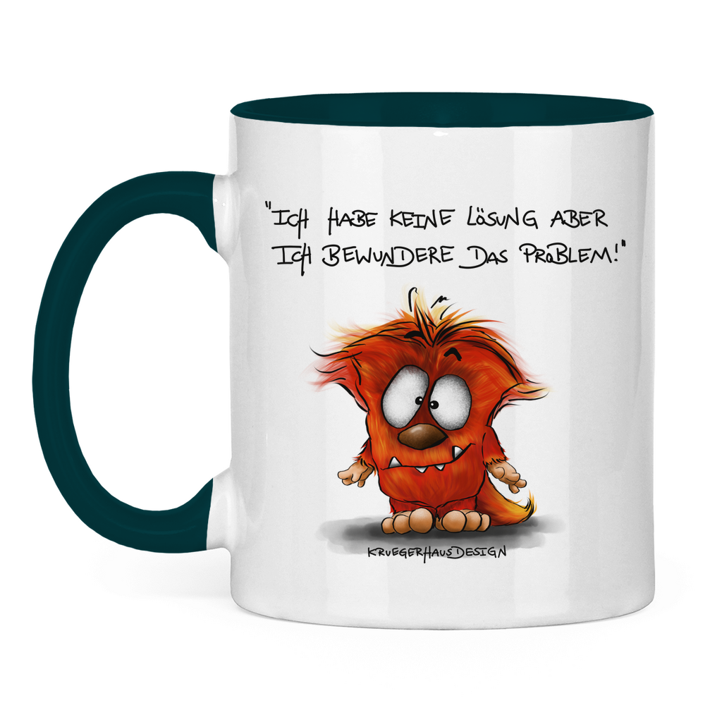 Tasse zweifarbig, Kaffeetasse, Teetasse, Kruegerhausdesign Monster mit Spruch, Ich habe keine Lösung aber... #86