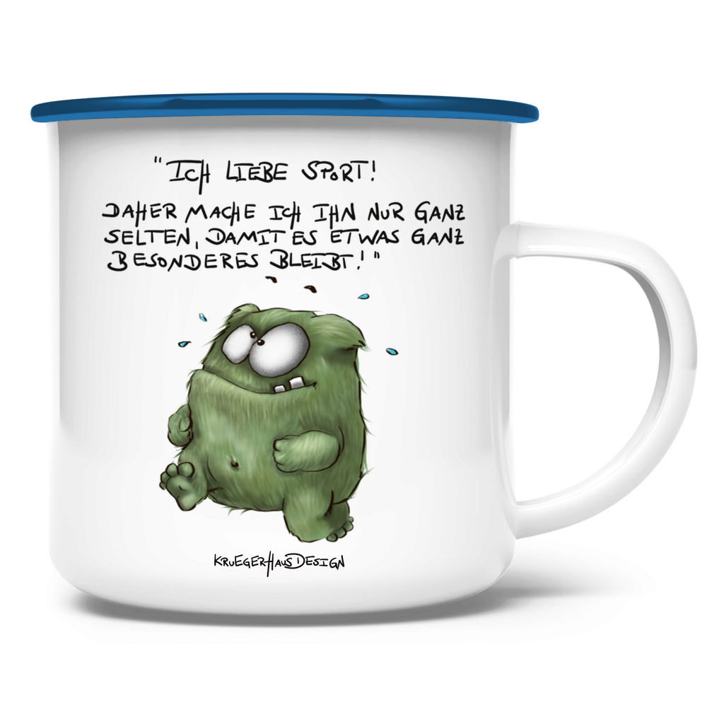 Emaille Tasse, Outdoor, Camping, Kruegerhausdesign Monster und Spruch, Ich liebe Sport! ... #27