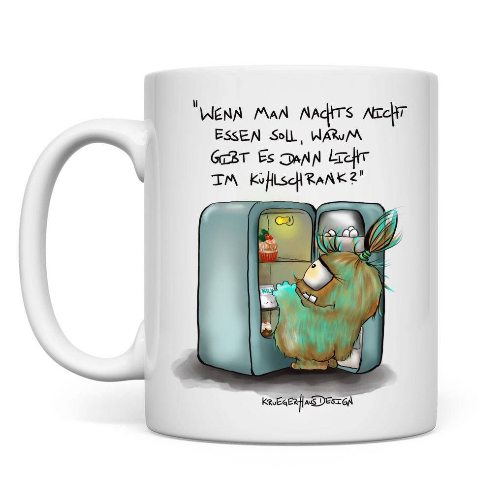 Tasse, Kaffeetasse, Teetasse, Kruegerhausdesign Monster mit Spruch, Wenn man nachts nicht essen soll... #43