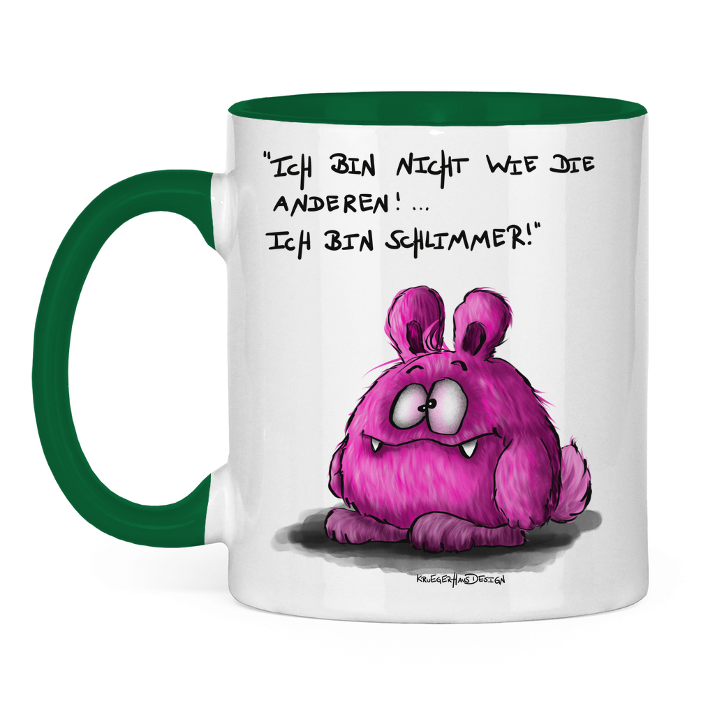 Tasse zweifarbig, Kaffeetasse, Teetasse, Kruegerhausdesign Monster mit Spruch, Ich bin nicht wie die anderen, pink, #4