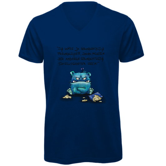 Herren Premium Bio V-Neck T-Shirt, Kruegerhausdesign mit Monster und Spruch, Ich wäre ja grundsätzlich... #34