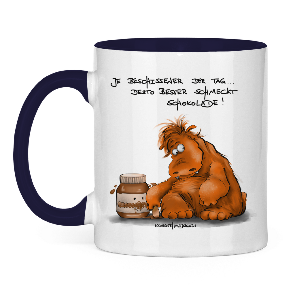 Tasse zweifarbig, Kaffeetasse, Teetasse, Je beschissener der Tag... desto besser schmeckt Schokolade!