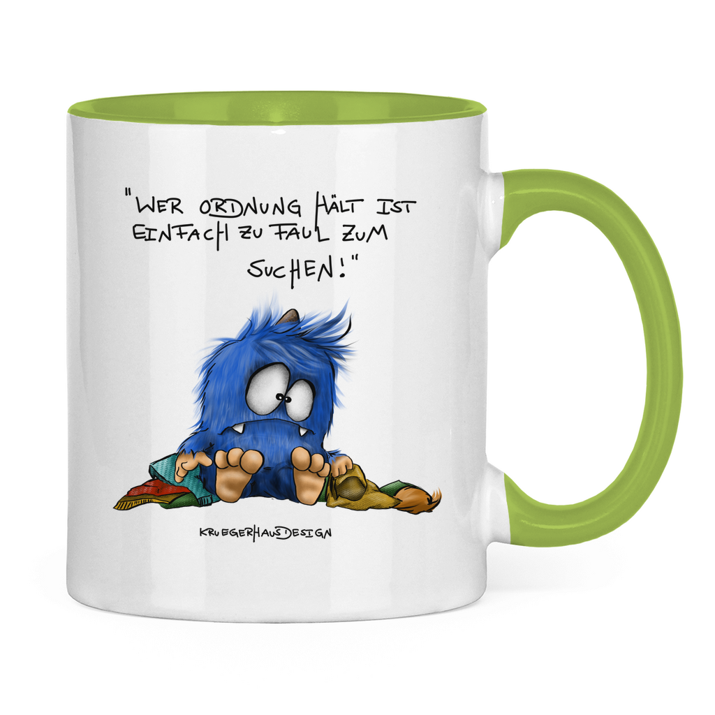 Tasse zweifarbig, Kaffeetasse, Teetasse, Kruegerhausdesign Monster und Spruch, Wer Ordnung hält ist einfach zu faul... #87