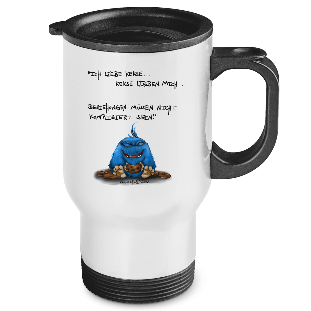 Edelstahl-Thermobecher, Coffee to Go Becher, Tasse, Kruegerhausdesign Monster und Spruch, Ich liebe Kekse und Kekse lieben mich... #28