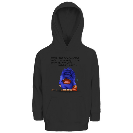 Kinder Premium Bio Hoodie. Kruegerhausdesign Monster Spruch, schwarze Schrift, Hast du das Jammern ... #144