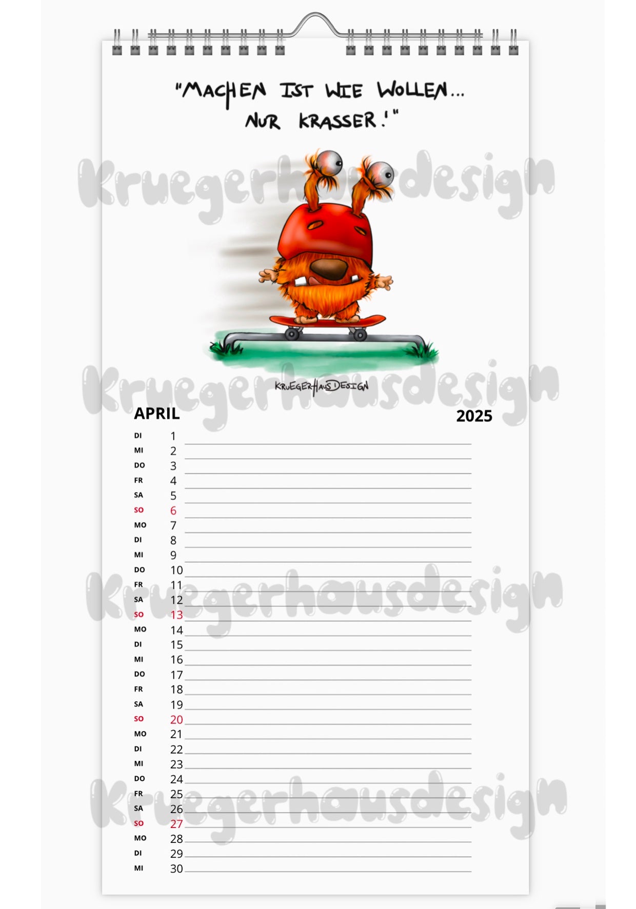 Kalender Terminkalender Küchenkalender groß  Kruegerhausdesign Monster 2025 Design  3