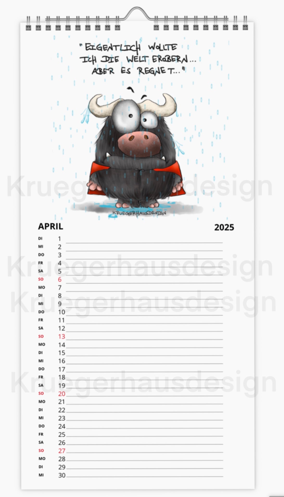 Kalender Terminkalender Küchenkalender groß  Kruegerhausdesign Monster 2025 Design  1