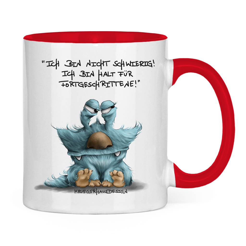 Tasse zweifarbig, Kaffeetasse, Teetasse, Kruegerhausdesign Monster mit Spruch, Ich bin nicht schwierig... #311