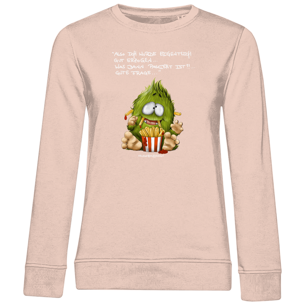 Damen Premium Bio Sweatshirt,  Kruegerhausdesign Monster Spruch helle Schrift, also eigentlich bin ich gut... 297a