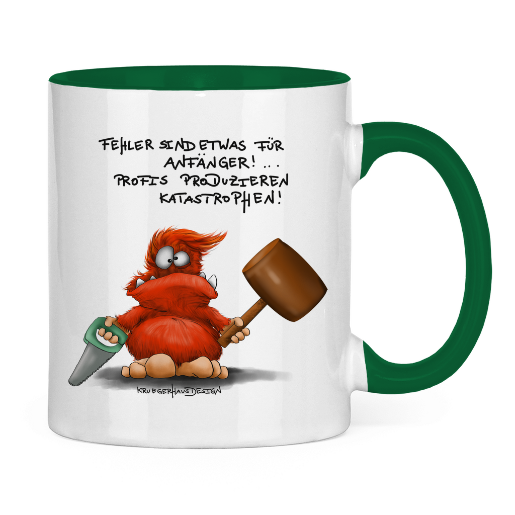 Tasse zweifarbig, Kaffeetasse, Teetasse, Kruegerhausdesign Monster mit Spruche, Fehler sind etwas für... #151