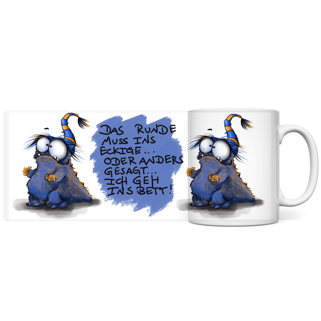 Tasse, Kaffeetasse, Teetasse, Kruegerhausdesign Monster mit Spruch, 2. Variante, Das Runde muss ins Eckige...