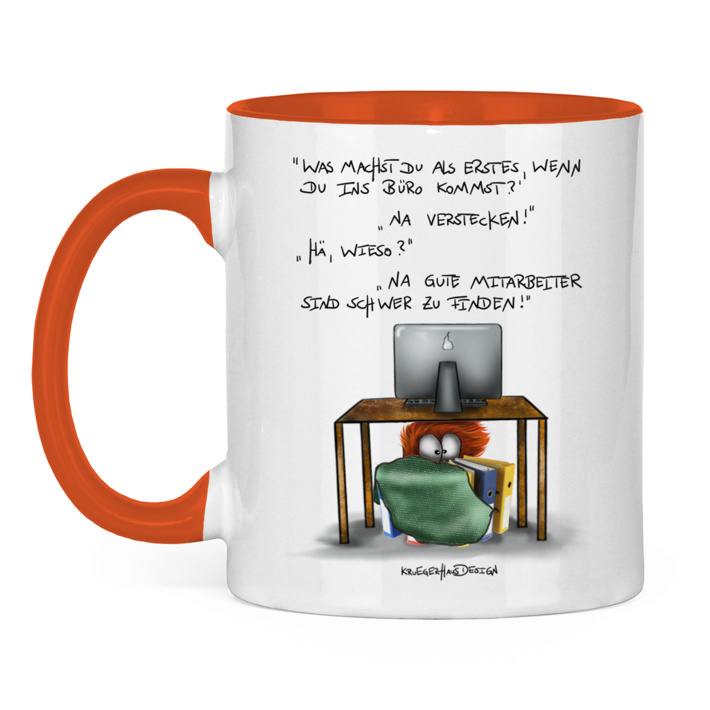 Tasse zweifarbig, Kaffeetasse, Teetasse, Kruegerhausdesign Monster mit Spruch, das Büro Monster