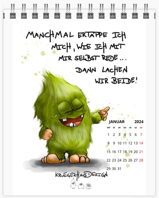 Kalender Tischkalender  Kruegerhausdesign Monster 2024 Größe 12 x 14.5 cm, Design 1