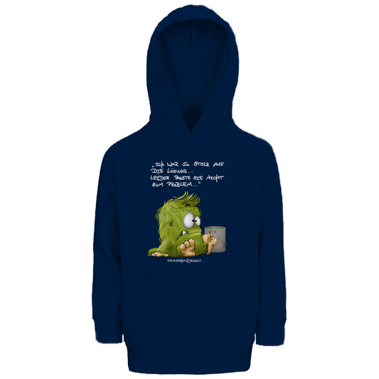 Kinder Premium Bio Hoodie, Kruegerhausdesign Monster mit Spruch, helle Schrift, Ich war so stolz auf die Lösung, 298A