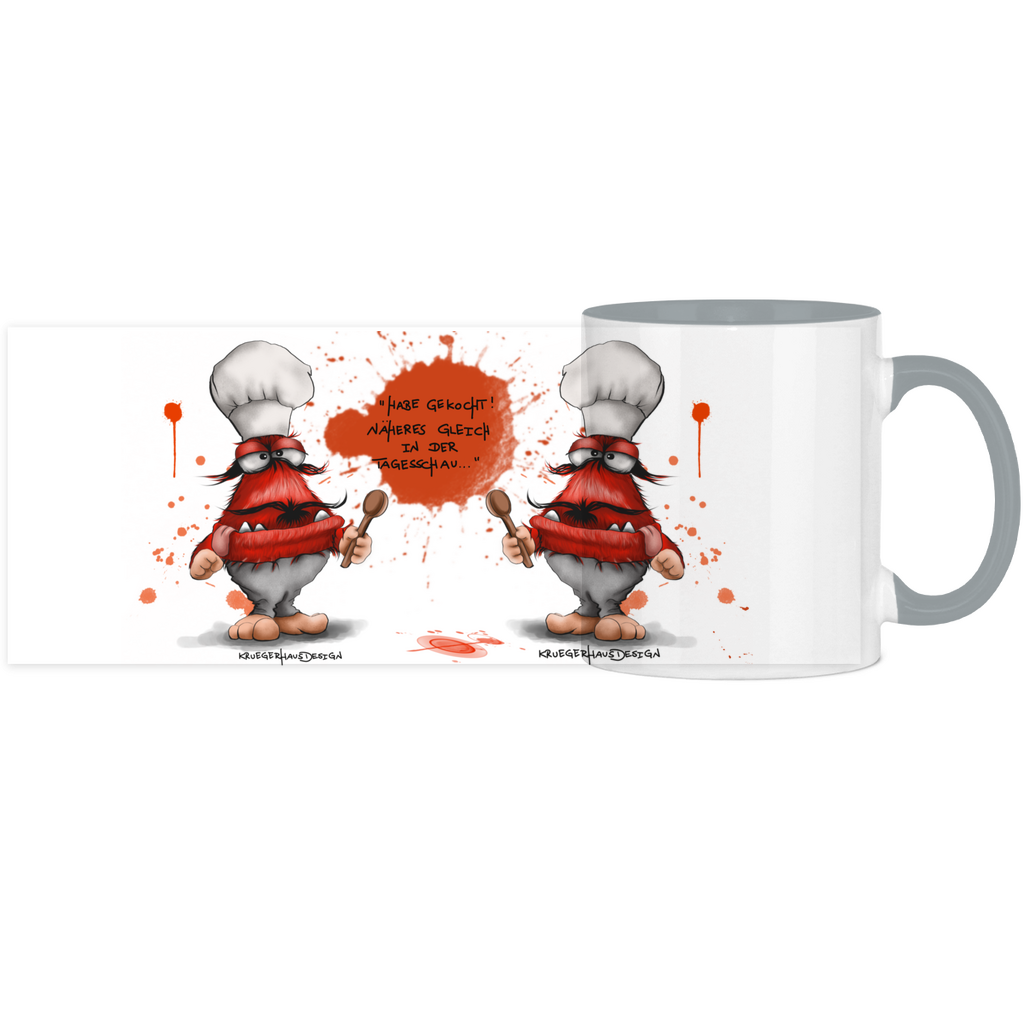 Tasse, Kaffeetasse, Teetasse, Kruegerhausdesign Monster mit Spruch, zweifarbig, 2.Variante, Hab gekocht...