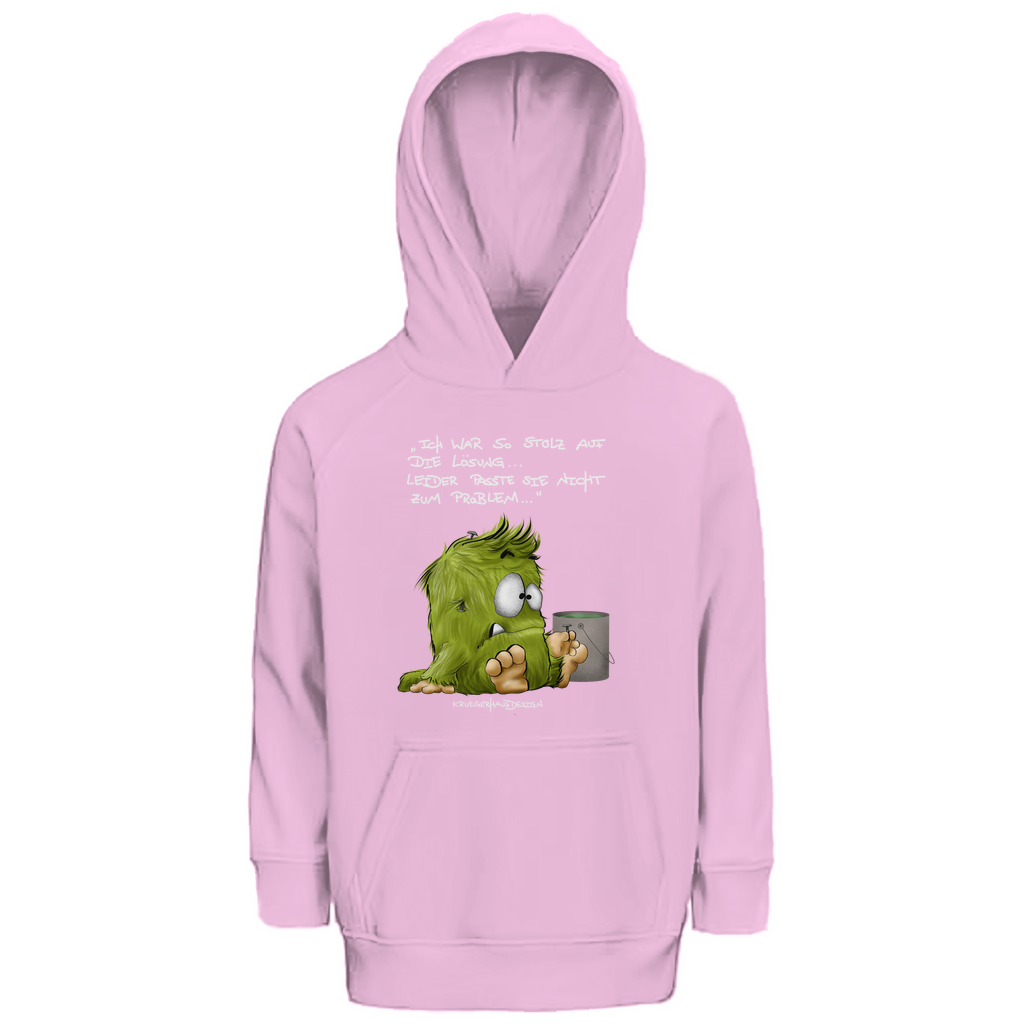 Kinder Premium Bio Hoodie, Kruegerhausdesign Monster mit Spruch, helle Schrift, Ich war so stolz auf die Lösung, 298A