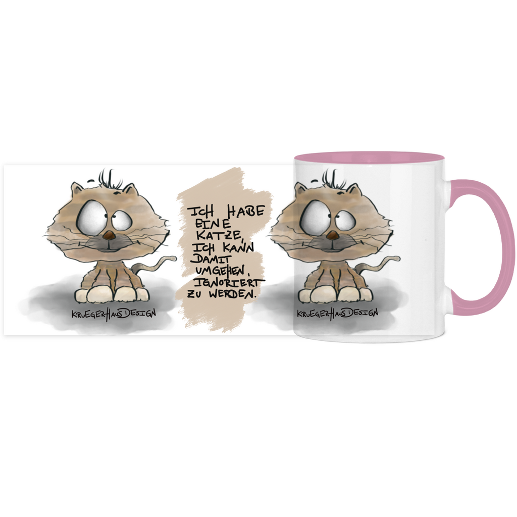 Tasse, Kaffeetasse, Teetasse, zweifarbig, Kruegerhausdesign Monster mit Spruch, 2. Variante, Ich habe eine Katze...