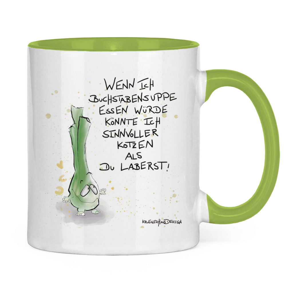 Tasse zweifarbig, Kaffeetasse, Teetasse, Kruegerhausdesign Monster mit Spruch, Wenn ich Buchstabensuppe essen würde... #9